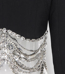 Yuna Black Crystal Chain Cropped Jacket
