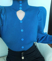 Yuna Black Cut-Out Puff Sleeve Top
