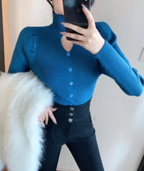Yuna Black Cut-Out Puff Sleeve Top