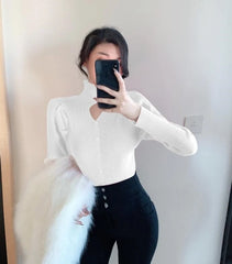 Yuna Black Cut-Out Puff Sleeve Top