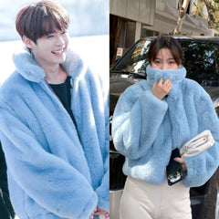 LeeKnow Blue Fur Jacket