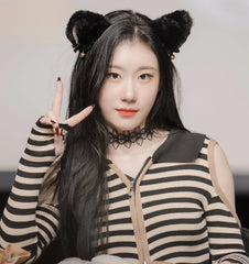 Chaeryeong Ivory Stripe Cut-Out Crop Top