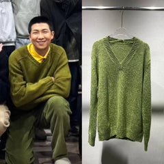 RM Olive V-Neck Knit Sweater