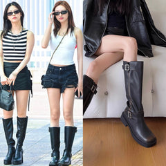 Ruka Dark Brown Double Buckle Boots