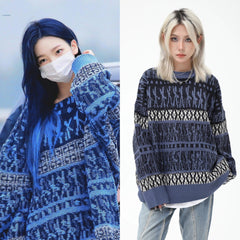 Karina Dark Blue Geometric Knit Sweater