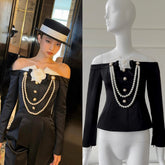 Jennie Pearl Chain Off-Shoulder Top