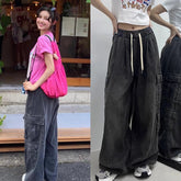 Danielle Black Wide-Leg Cargo Pants