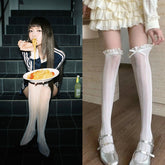 Yuna White Lace High Socks