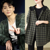 Jungkook Olive Plaid Hooded Shirt