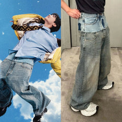 J-Hope Blue Double-Waist Spliced Jeans