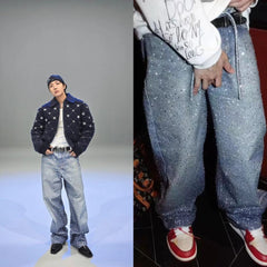 J-Hope Crystal-Studded Baggy Jeans