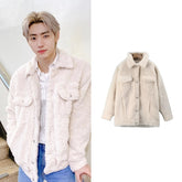 Sunghoon Sand Button-Up Fleece Jacket