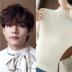 Taehyung Ribbed Mock-Neck Sweater
