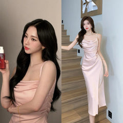 Karina Pink Cowl Satin Dress