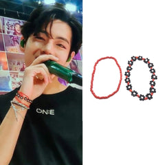 Taehyung Red Black Beaded Bracelet Set