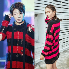 Jungkook Ripped Striped Sweater