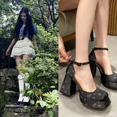 Danielle Noir Floral Platform Heels