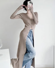 Ningning Beige Long Knitted Cardigan