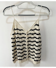 Liz Beige Wavy Stripe Crochet Top