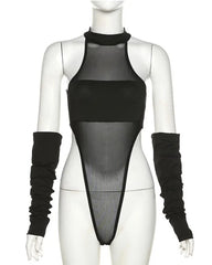 Ryujin Black Mesh Halter Bodysuit
