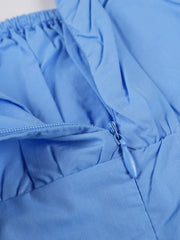 Minji Blue Gathered Off-Shoulder Top