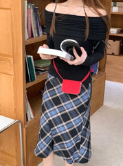 Sakura Plaid Midi Skirt