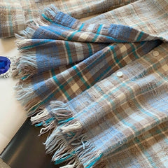 Suga Blue Plaid Raw-Hem Shirt