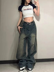 Winter Striped Wide Leg Jeans