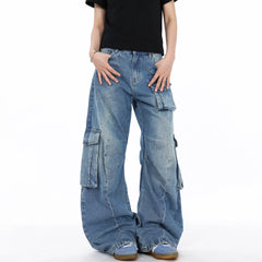Ruka Vintage Wash Oversized Cargo Jeans
