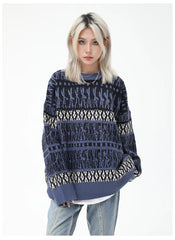 Karina Dark Blue Geometric Knit Sweater