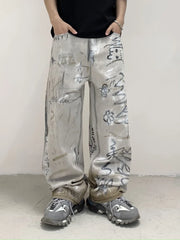 Jungkook Grey Graffiti Baggy Pants