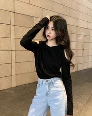 Hanni Noir Off-Shoulder Long Sleeve Tee