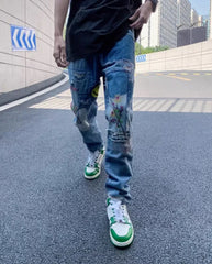 Jimin Patchwork Distressed Jeans