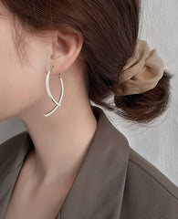 Jimin Silver Curved Stick Drop Earrings