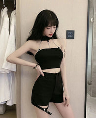 Lia Black Halter Chain Crop Top