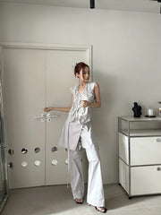 Yujin Grey Gathered Sleeveless Top