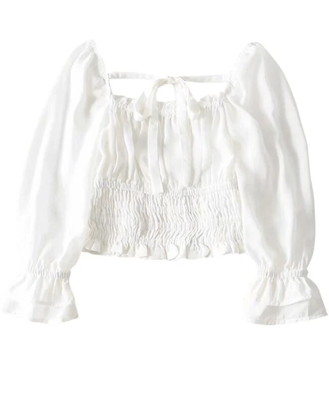White Square Collar Ribbon Stretch Blouse | Lisa – BlackPink