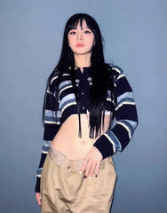 Minji Indigo Striped Cropped Cardigan