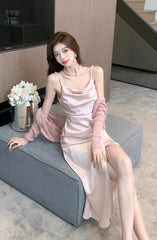 Karina Pink Cowl Satin Dress