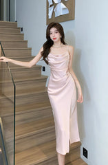Karina Pink Cowl Satin Dress