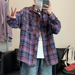 Jin Red Blue Plaid Oversized Shirt
