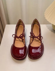 Ruka Glossy Bow-Accent Block Heels