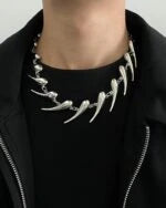 Ruka Silver Spikes Statement Necklace