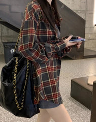 Taehyung Ash Crimson Plaid Shirt