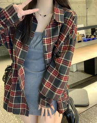 Taehyung Ash Crimson Plaid Shirt