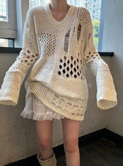 LeeKnow Crochet V-Neck Sweater