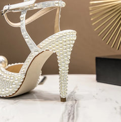 Lia White Pearl Embezzled Princess Heels