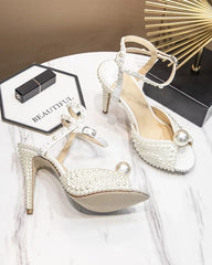 Lia White Pearl Embezzled Princess Heels