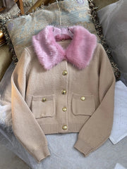 Wonyoung Brown Fur Collar Cardigan