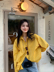 Sunghoon Lemon Striped Oversized Shirt